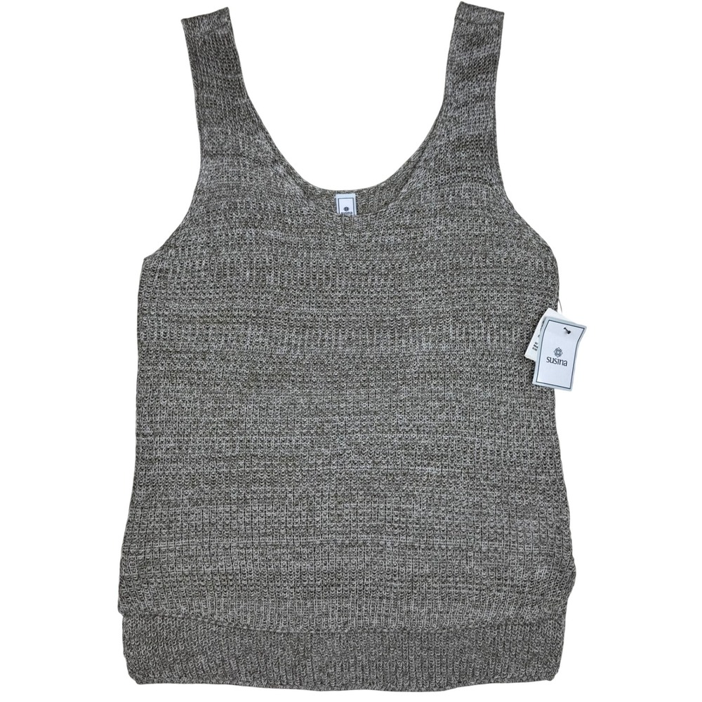 Nordstrom Susina Knit Tank Top Womens S Olive Capers Marled Scoop Neck Boho Chic